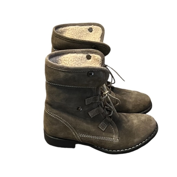 Diba Women's Combat Boots Ankle taupe Suede Lace Fold Over Shearling, Size 8‎ - Picture 3 of 8